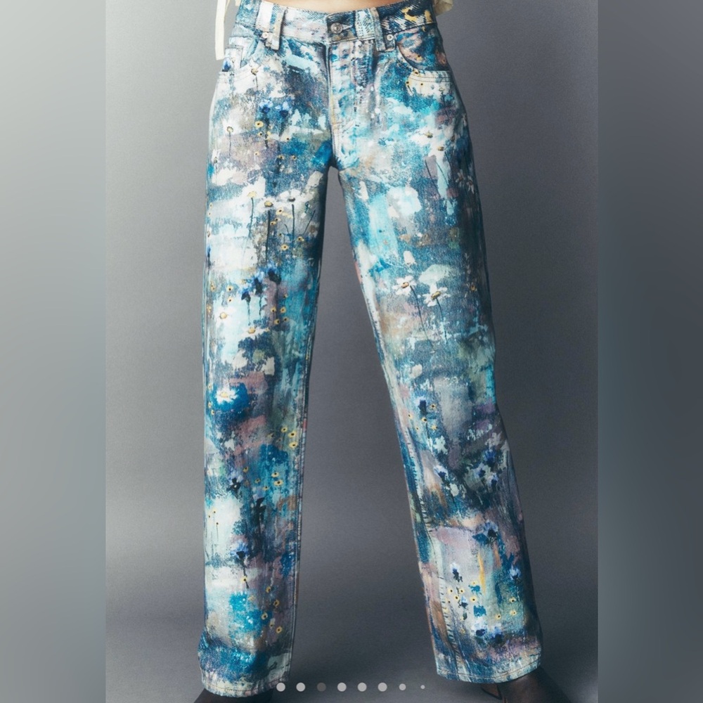 We The Free Gorgeous Blue Printed Straight Leg Jeans - Picture 7 of 11